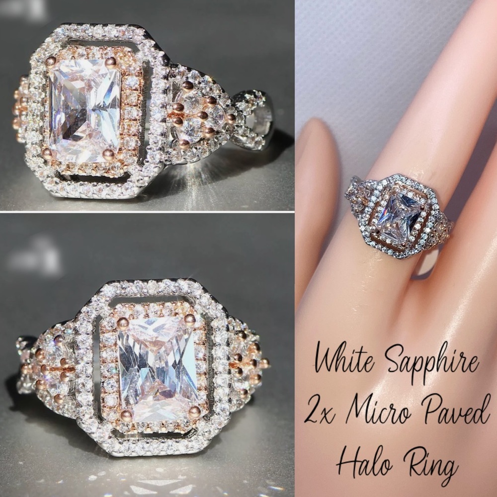 1ct White Sapphire Micro Paved Double Halo Ring